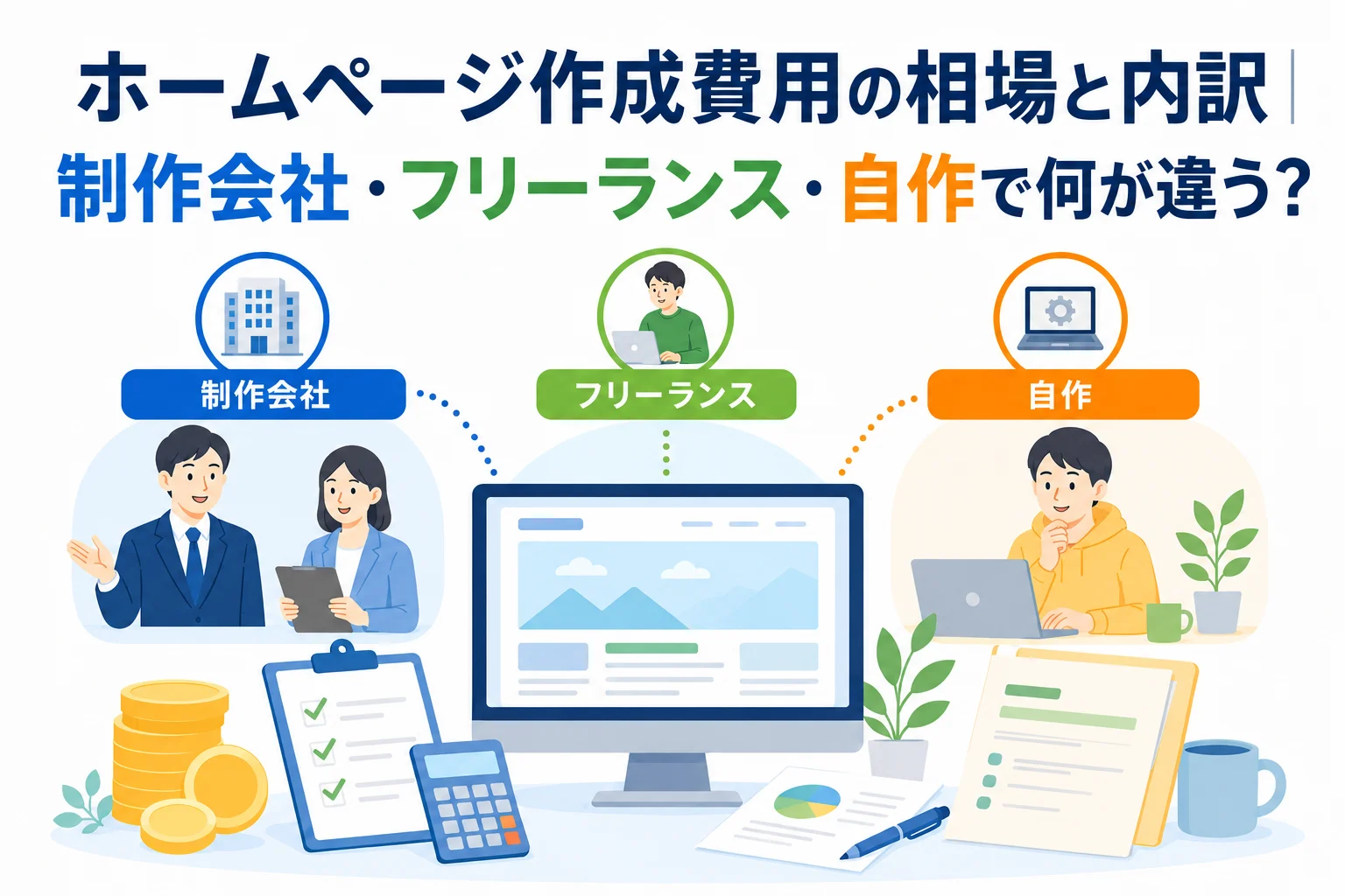 ホームページ作成費用の相場と内訳|制作会社・フリーランス・自作で何が違う?